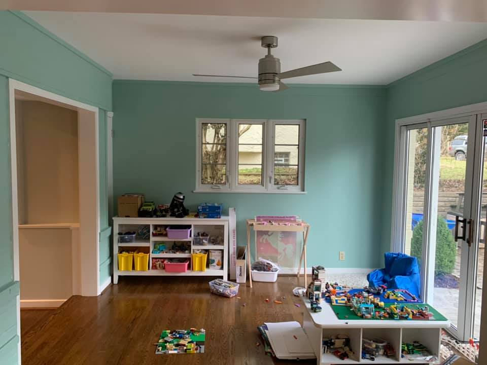 child'ts room with seafoam green walls